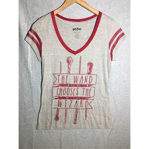 Womens Harry Potter Shirt V Neck Maroon Grey Wand Wizards Slim Fit Disney Adult